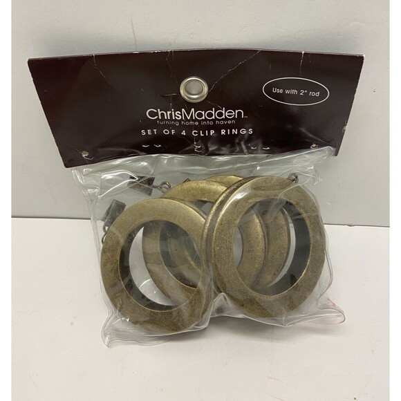 Chris Madden Clip Rings for 2 inch curtain rod  Set Of 4  Color is Antique Gold - Picture 1 of 4